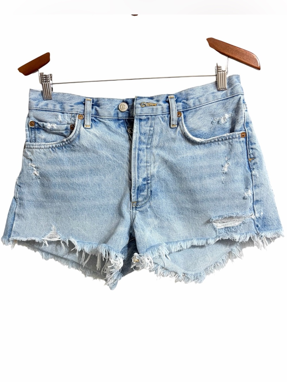 Agolde Parker Boho Distressed Denim Cut Off Shorts Womens 27 Light Wash Festival